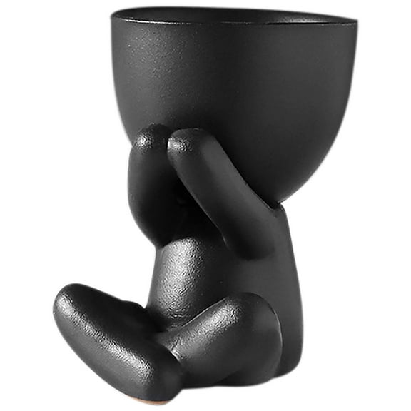 Pcapzz Ceramic Succulent Plant Pot Creative Human Shaped Small Cactus Pots,Black Modern Plants Pot for Cute Desktop Usage Home Decor