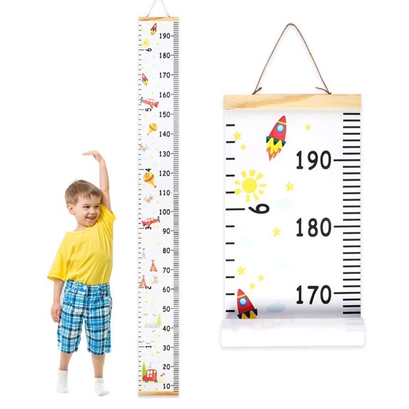 Pcapzz Children Height Measuring Rulers from Baby to Adult Removable Roll Up Children Height Measure Chart with Wood Frame Cute Wall Hanging Baby Growth Chart Waterproof Height Chart for Kids Room