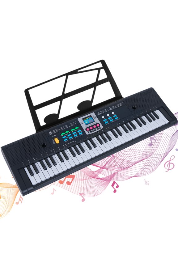 Pcapzz Digital Electronic Musical Keyboard - Kids Learning Keyboard 61 Keys Portable Electric Piano with Recording, USB cable, Microphone - Black