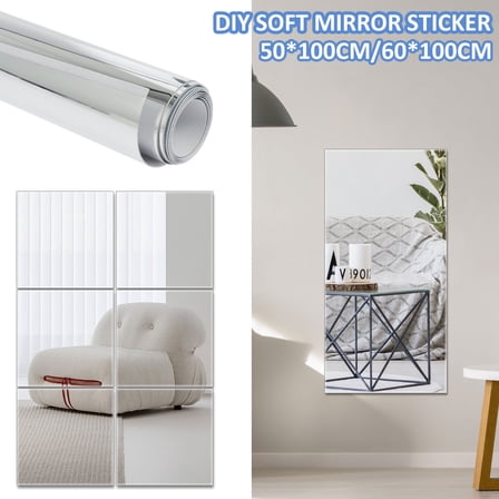 Pcapzz Flexible Mirror Sheets,Mirror Wall Stickers,Mirror Effect Self-Adhesive Cuttable DIY PET Non Glass Mirror Reflective Sticker for Bathroom Living Room Decor,19.7x39.4in