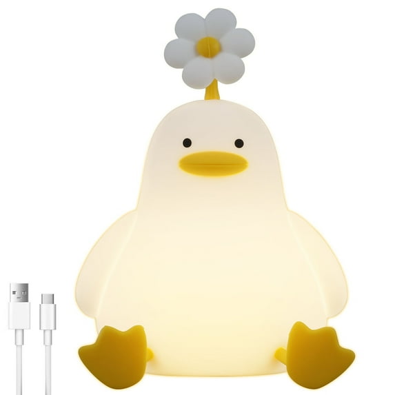 Pcapzz Flower Duck Night Light Silicone Dimmable Nursery Nightlight with 30min Timing Function 1200mAh USB Rechargeable LED Bedside Lamp Squishy Duck Touch Lamp for Kids Breastfeeding