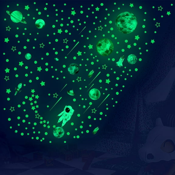 Pcapzz Glow in The Dark Stars,Glowing Stars for Ceiling Planets,Luminous Stars and Dots Wall Decals,ocket Astronaut Decorations for Boys Girls Bedroom