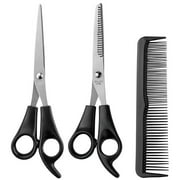 Pcapzz Hair Cutting Scissors Shears/Thinning/Set,3Pcs Professional Haircut Scissors Kit with Thinning Scissor, Flat Scissor,Comb,Reusable Stainless Steel Scissors Set for Barber, Salon, Home
