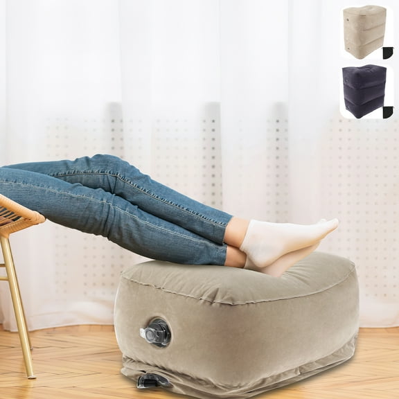 Inflatable Foot Rest Pillow 3 Layer Height Adjustable Travel Foot Rest Pillow Comfortable Foot Cushion Portable Inflatable Airplane Foot Rest with Storage Bag for Office Travel,Grey
