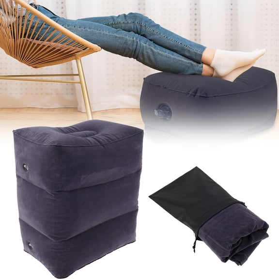 Pcapzz Inflatable Foot Rest Pillow 3 Layer Height Adjustable Travel Foot Rest Pillow Comfortable Foot Cushion Portable Inflatable Airplane Foot Rest with Storage Bag for Office Travel,Dark Blue