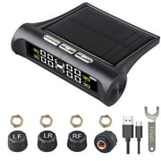 Pcapzz LCD Tire Pressure Monitoring System Solar Wireless TPMS with 4 Sensor Waterproof USB Charging Auto Alarm System for Truck RV Trailer Car