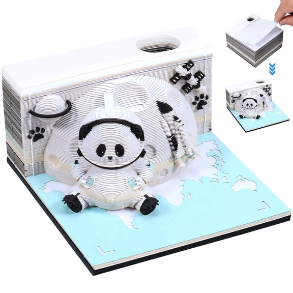 Pcapzz Panda Era 3D Memo Pad,3D Desk Note Pad with Pen Holder Tear-Away 3D Art Note Pad for Home Office Desktop Decor Gift Collectibles