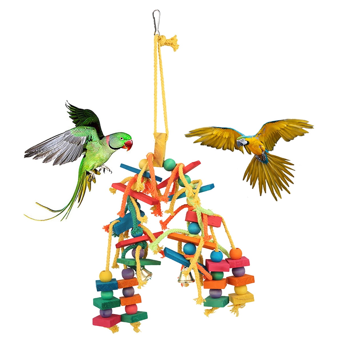 View of Pcapzz Parrot Toys Hanging Rope Pet Ladder Wood Stand Budgie Parakeet ...