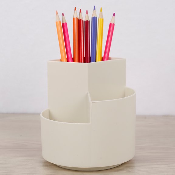 Pcapzz Pen Pot,360 Degrees Rotating PP Pen Holder 3 Grid Makeup Brush Holder Multipurpose Pen Organizer Stationery for Home Office School Dorm