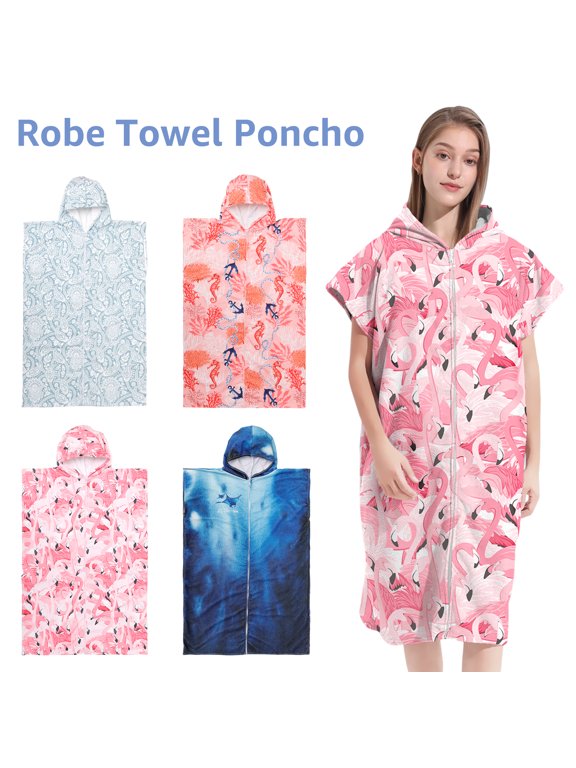 Quick Dry Surf Poncho Changing Robe Soft Microfiber Towel Poncho Robe with Hood and Zipper Portable Changing Towel Robe Towel Poncho for Women Men Surfing Swimming Camping Traveling 110x75cm