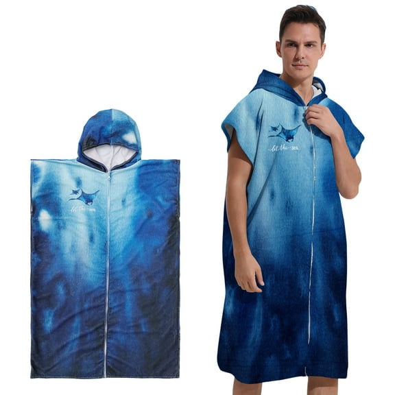 Pcapzz Quick Dry Surf Poncho Changing Robe Soft Microfiber Towel Poncho Robe with Hood and Zipper Portable Changing Towel Robe Towel Poncho for Women Men Surfing Swimming Camping Traveling 110x75cm