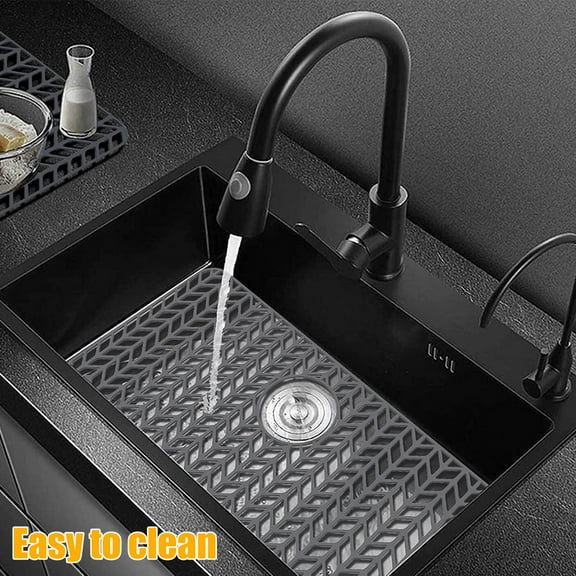 Pcapzz Silicone Sink Mat Protector 26×14 inch Anti-Slip Kitchen Sink Mat Grid Heat-Resistant Sink Grid Grate Accessories Folding Drain Center Protecting Mat Liner (Upper Hole)