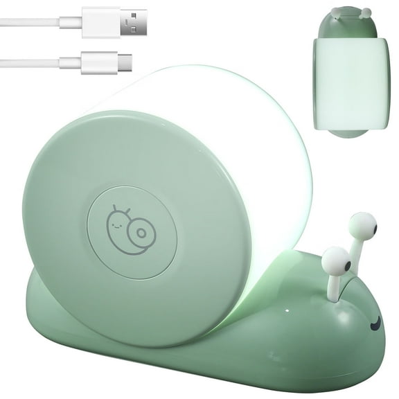 Pcapzz Snail Night Light,Green Cozy Snail Cute Desk Lamp with Magnetic Base 800mAH USB Rechargeable LED Bedside Lamp for Room Decor
