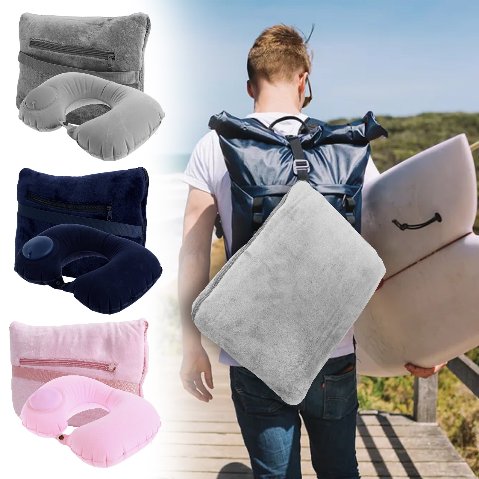 Home-Complete Travel Neck Pillow Set with Fleece Blanket and Home-Complete Travel Neck Pillow Set with Fleece Blanket and
