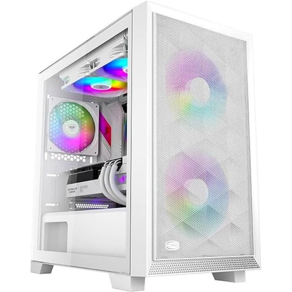 Pccooler C3D310 WH ARGB PC Case with 2 ARGB Fans Desktop Computer Case Gaming Case for M-ATX & ITX - 350 mm Graphics Cards Support - 2 x 3.5 in. & 3 x 2.5 in. Storage Slots - White