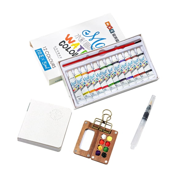 Pcksrro 50ml Portable Mini Watercolor Paint Box Ledger Sketching Travel Painting Book Kit