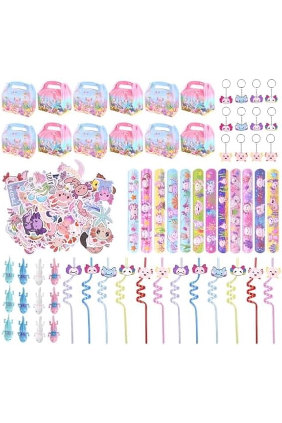 Pcs Axolotl Party Favors, Squeeze Axolotl Birthday Decorations Gifts, Axolotls Party Decorations Favors Supplies Rewards, Axolotls Party Bags Stickers Straw Slap Bracelets Keychains Boxes$