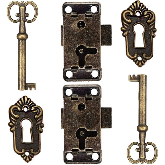 Pcs Cabinet Door Lock Antique Lock Furniture Latches for Decorative Cupboards Lock with Key Keyhole for Wooden Box Antique Jewelry Makeup Suitcase Furniture Drawer