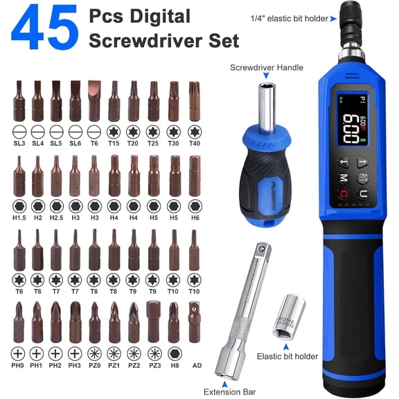 Pcs Digital Torque Screwdriver Set 1/4 Inch Adjustable 0.8-53.2 LB.IN with LCD Display Buzzer LED Alerts for Precision Work