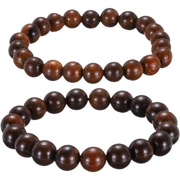 Pcs Prayer Beads Bracelet, Natural Wooden Bead Mala Bracelets Link Wrist for Men Women Beaded Stretch Crafts Bangle Amberwood Color -
