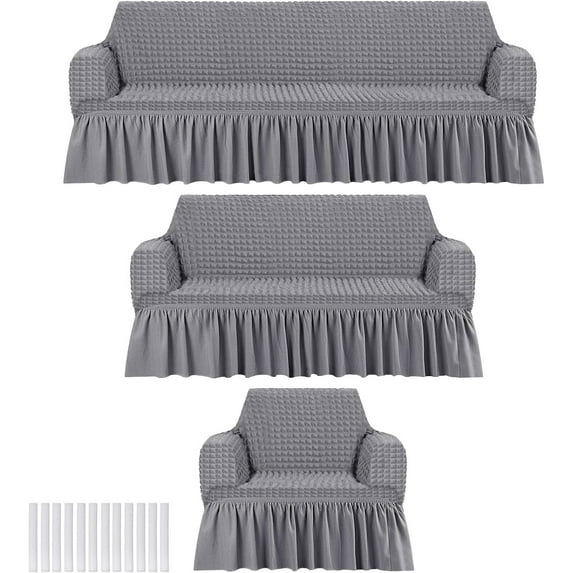 Pcs Sofa Slipcover Set for Couch Cushion Durable Washable High Elastic Stretchable Furniture Couch Covers with Skirt for Sofa Loveseat Arm Chair(Light Gray,Seersucker)