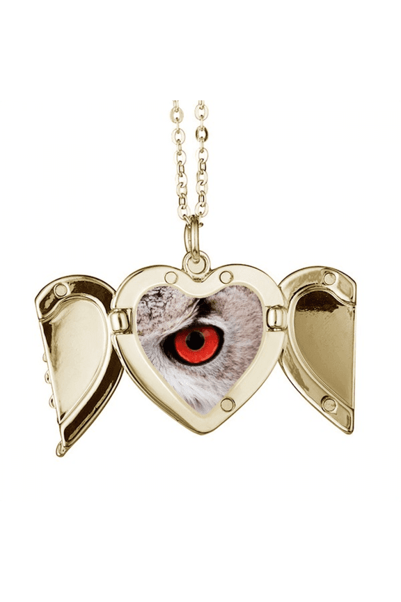 Pcture m Animal Owl Folded Wings Peach Heart Pendant Necklace