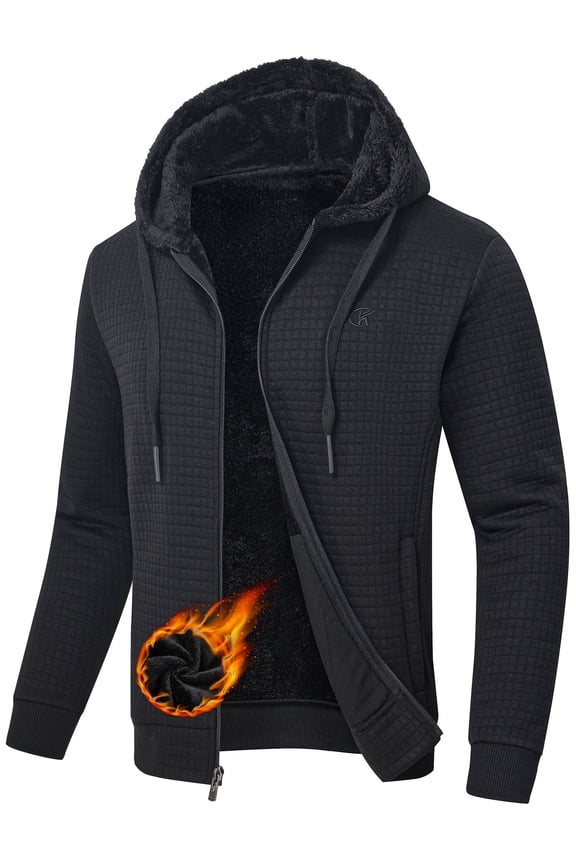 Hoodies for Men Heavyweight Fleece Sweatshirt - Full Zip Up Fleece Jacket Black 3XL