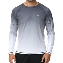 Pdbokew Long Sleeve Swim Shirts for Men Sun Protection Shirt Running Rashguard UPF 50+ UV Swimwear Athletic Workout Carbon Gray Gradient White Size 2XL