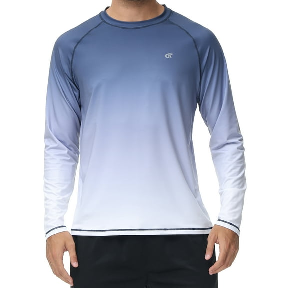 Weilanxin Long Sleeve Swim Shirts for Men Sun Protection Shirt Running Rashguard UPF 50 UV Swimwear Athletic Workout Navy Gradient White Size S
