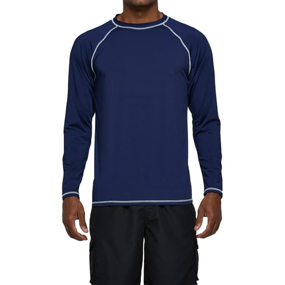 Weilanxin Long Sleeve Swim Shirts for Men Sun Protection Shirt Running Rashguard UPF 50  UV Swimwear Athletic Workout NavyBlue Size L