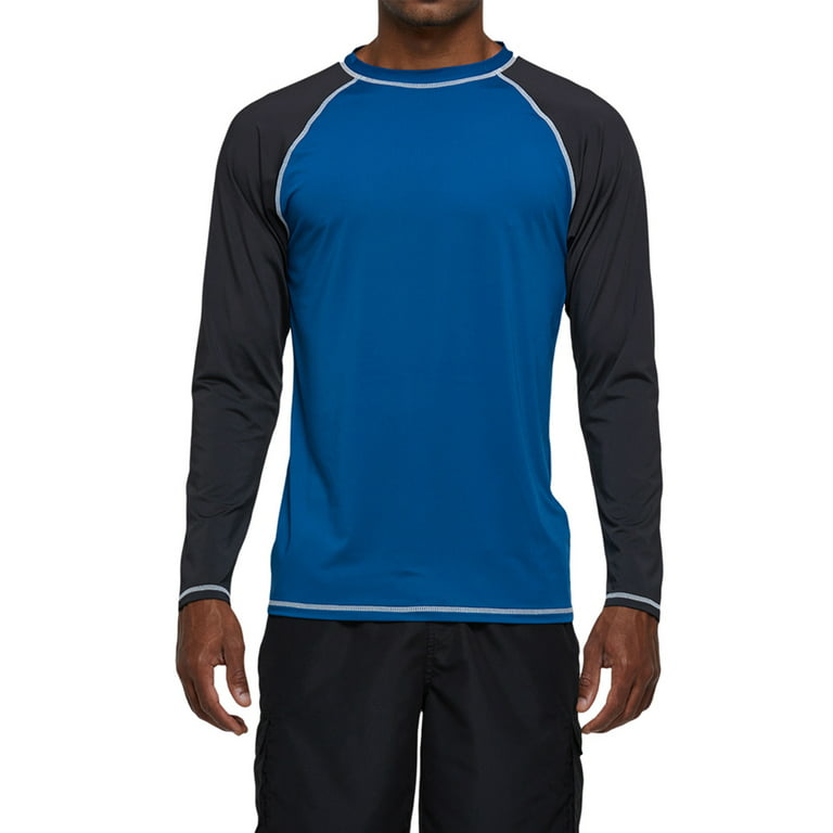 Pdbokew Long Sleeve Swim Shirts for Men Sun Protection Shirt Running Rashguard UPF 50+ UV Swimwear Athletic Workout Peacock Blue/CharcoalGray Size 4XL