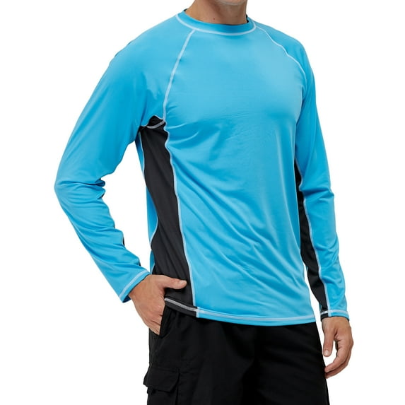 Weilanxin Long Sleeve Swim Shirts for Men Sun Protection Shirt Running Rashguard UPF 50+ UV Swimwear Athletic Workout SkyBlue 2XL