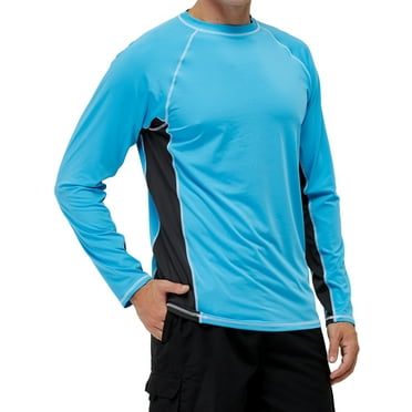 Weilanxin Long Sleeve Swim Shirts for Men Sun Protection Shirt Running Rashguard UPF 50  UV Swimwear Athletic Workout SkyBlue M
