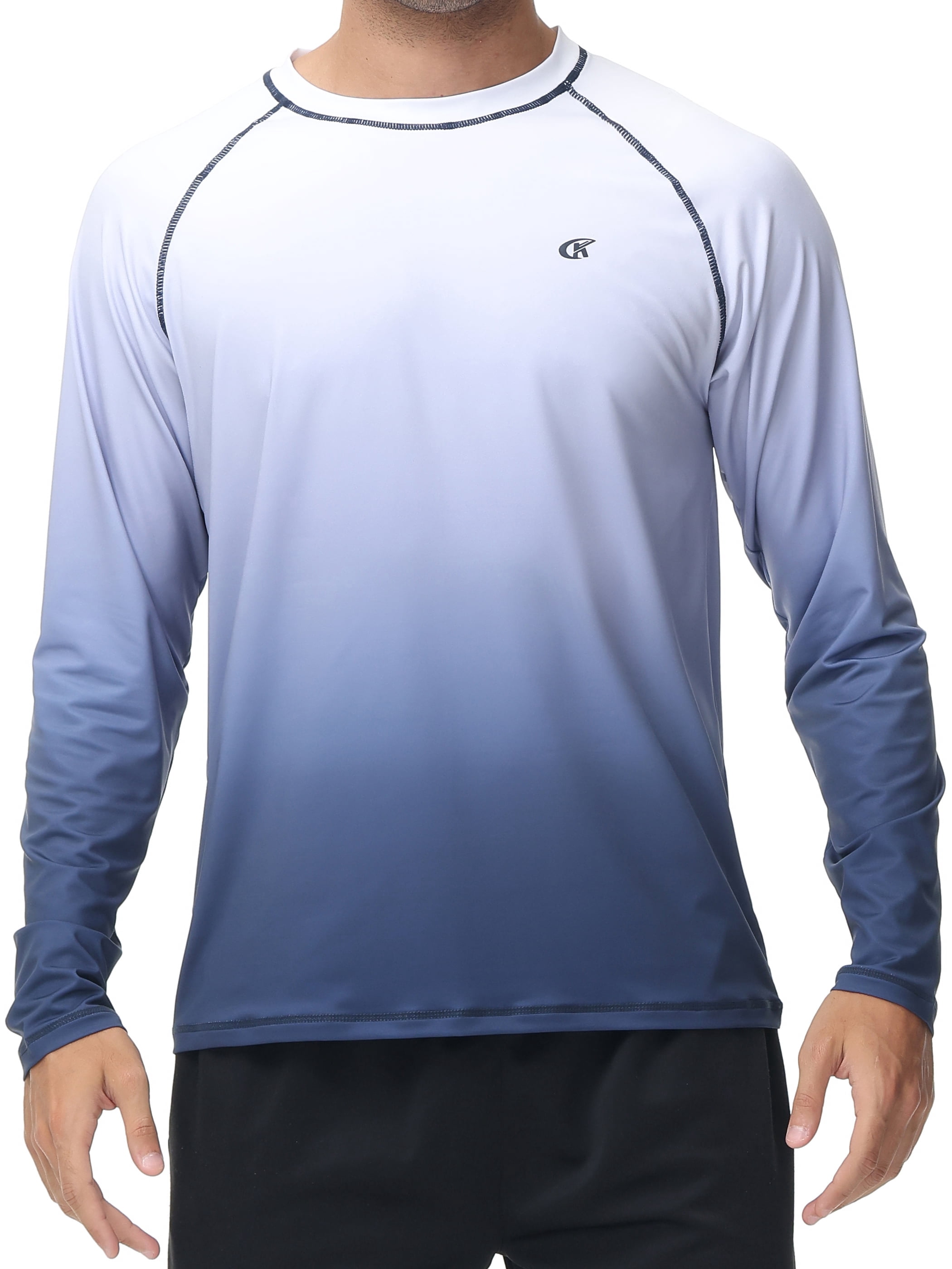 WEILANXIN Store Weilanxin Long Sleeve Swim Shirts for Men Sun Protection Shirt Running Rashguard UPF 50+ UV Swimwear Athletic Workout White Gradient Navy Size 4XL
