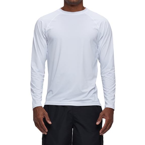 Weilanxin Long Sleeve Swim Shirts for Men Sun Protection Shirt Running Rashguard UPF 50+ UV Swimwear Athletic Workout White Size 2XL