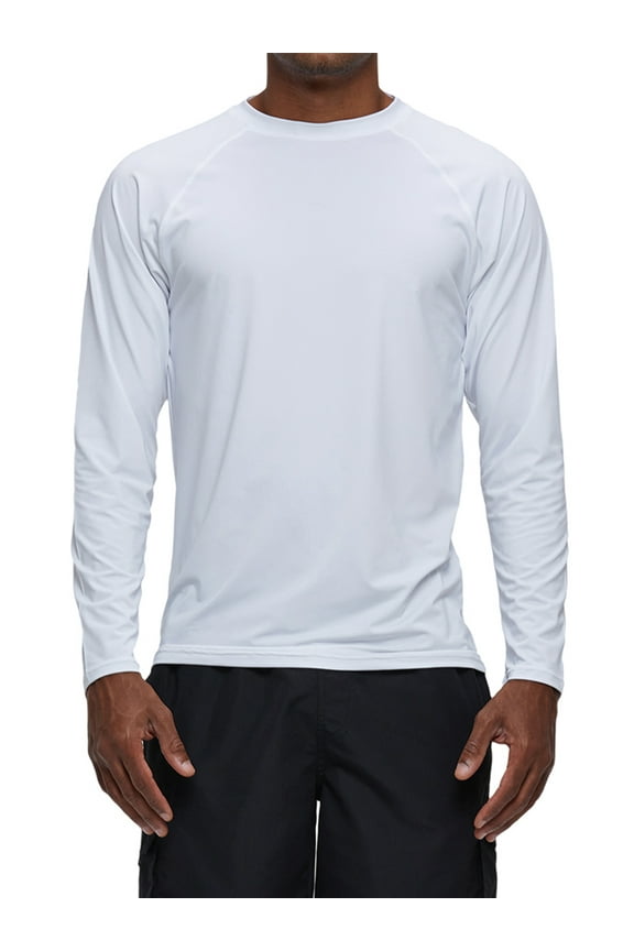 Long Sleeve Swim Shirts for Men Sun Protection Shirt Running Rashguard UPF 50+ UV Swimwear Athletic Workout White Size M