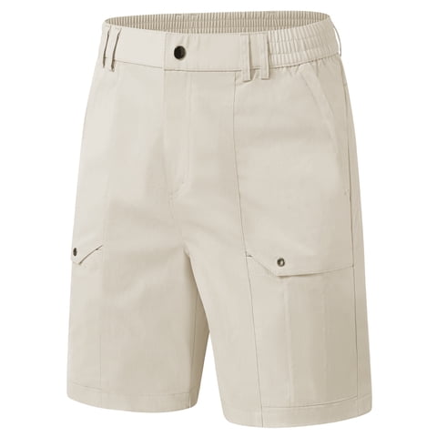 Men's Cargo Stretch Short 6 Pockets Include 2 Zipper Pocket Comfortable Elastic Waist Causal Work Shorts Golf Hiking Short Beige 34