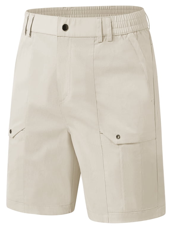 Men's Cargo Stretch Short 6 Pockets Include 2 Zipper Pocket Comfortable Elastic Waist Causal Work Shorts Golf Hiking Short Beige 34