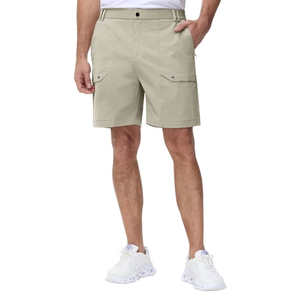 Pdbokew Men's Cargo Stretch Short 6 Pockets Include 2 Zipper Pocket Comfortable Elastic Waist Causal Work Shorts Golf Hiking Short Beige 34
