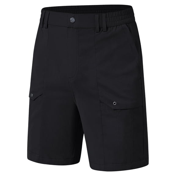 Pdbokew Men's Cargo Stretch Short 6 Pockets Include 2 Zipper Pocket Comfortable Elastic Waist Causal Work Shorts Golf Hiking Short Black 32