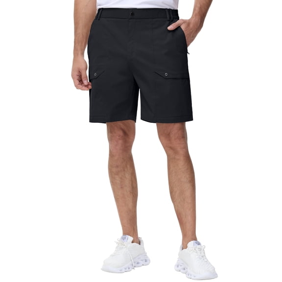 Pdbokew Men's Cargo Stretch Short 6 Pockets Include 2 Zipper Pocket Comfortable Elastic Waist Causal Work Shorts Golf Hiking Short Black 34