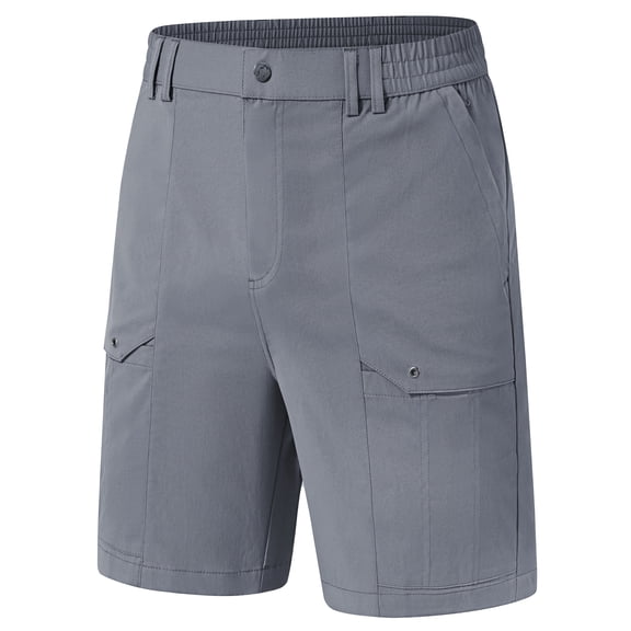 Pdbokew Men's Cargo Stretch Short 6 Pockets Include 2 Zipper Pocket Comfortable Elastic Waist Causal Work Shorts Golf Hiking Short Grey 32