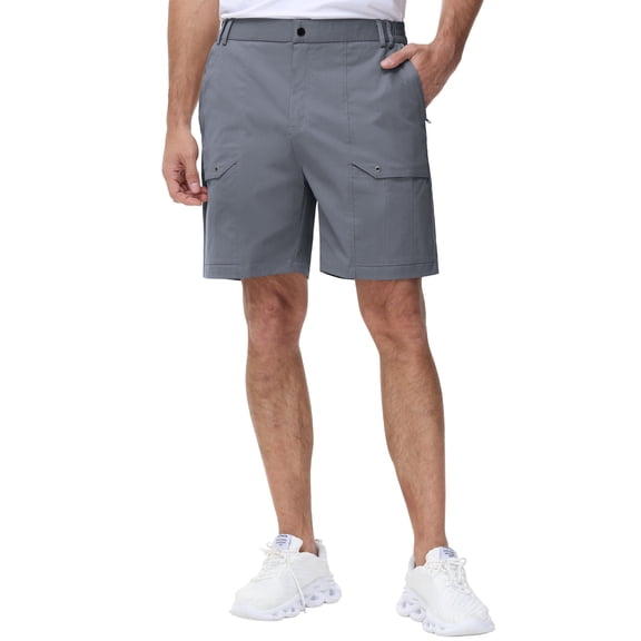 Pdbokew Men's Cargo Stretch Short 6 Pockets Include 2 Zipper Pocket Comfortable Elastic Waist Causal Work Shorts Golf Hiking Short Grey 34