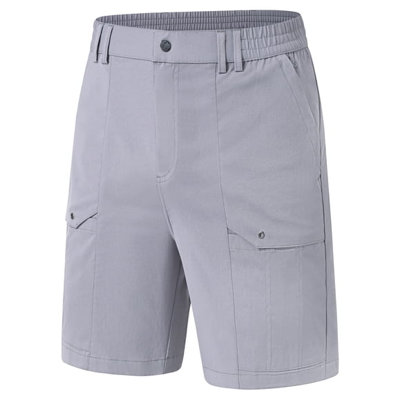 Pdbokew Men's Cargo Stretch Short 6 Pockets Include 2 Zipper Pocket Comfortable Elastic Waist Causal Work Shorts Golf Hiking Short Grey 34