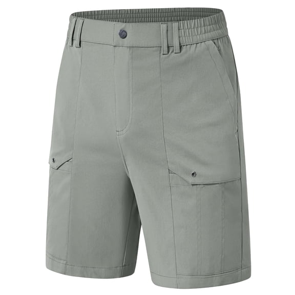 Pdbokew Men's Cargo Stretch Short 6 Pockets Include 2 Zipper Pocket Comfortable Elastic Waist Causal Work Shorts Golf Hiking Short Grey Green 34