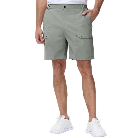 Pdbokew Men's Cargo Stretch Short 6 Pockets Include 2 Zipper Pocket Comfortable Elastic Waist Causal Work Shorts Golf Hiking Short Grey Green 34