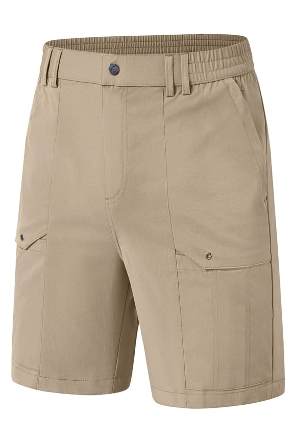 Men's Cargo Stretch Short 6 Pockets Include 2 Zipper Pocket Comfortable Elastic Waist Causal Work Shorts Golf Hiking Short Khaki 32
