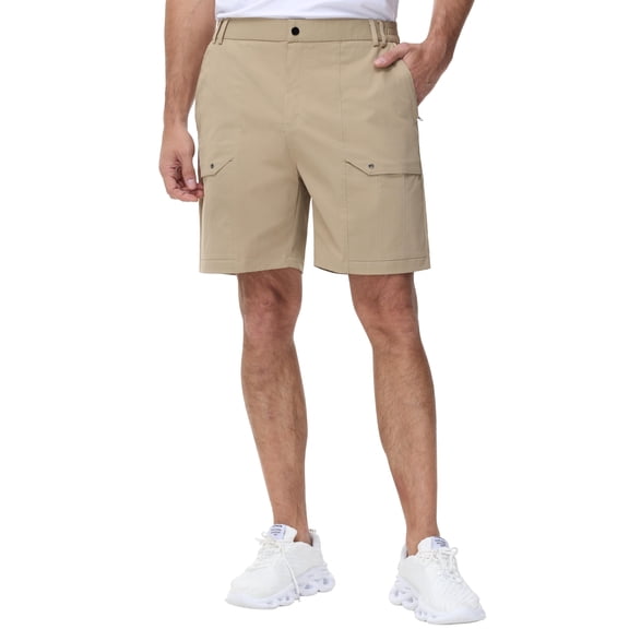Pdbokew Men's Cargo Stretch Short 6 Pockets Include 2 Zipper Pocket Comfortable Elastic Waist Causal Work Shorts Golf Hiking Short Khaki 38
