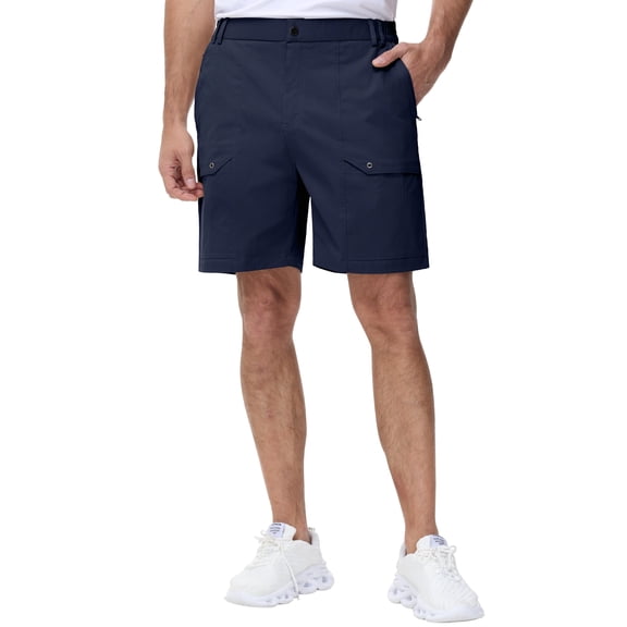 Pdbokew Men's Cargo Stretch Short 6 Pockets Include 2 Zipper Pocket Comfortable Elastic Waist Causal Work Shorts Golf Hiking Short Navy 30