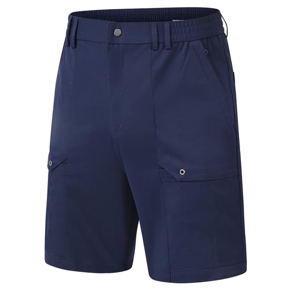 Pdbokew Men's Cargo Stretch Short 6 Pockets Include 2 Zipper Pocket Comfortable Elastic Waist Causal Work Shorts Golf Hiking Short Navy 32